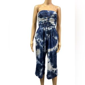 J for Justify Blue White Tie Dye Strapless Romper Jumpsuit Pockets Women’s S